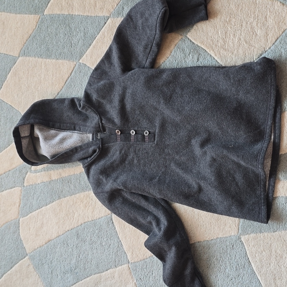 2/$20 Women's Charcoal Hooded Pullover Top - Cozy Button Henley